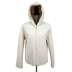 Cole B Sport Jacket Womens Large Ivory Puffer Quilted Full Zip Hooded Lined